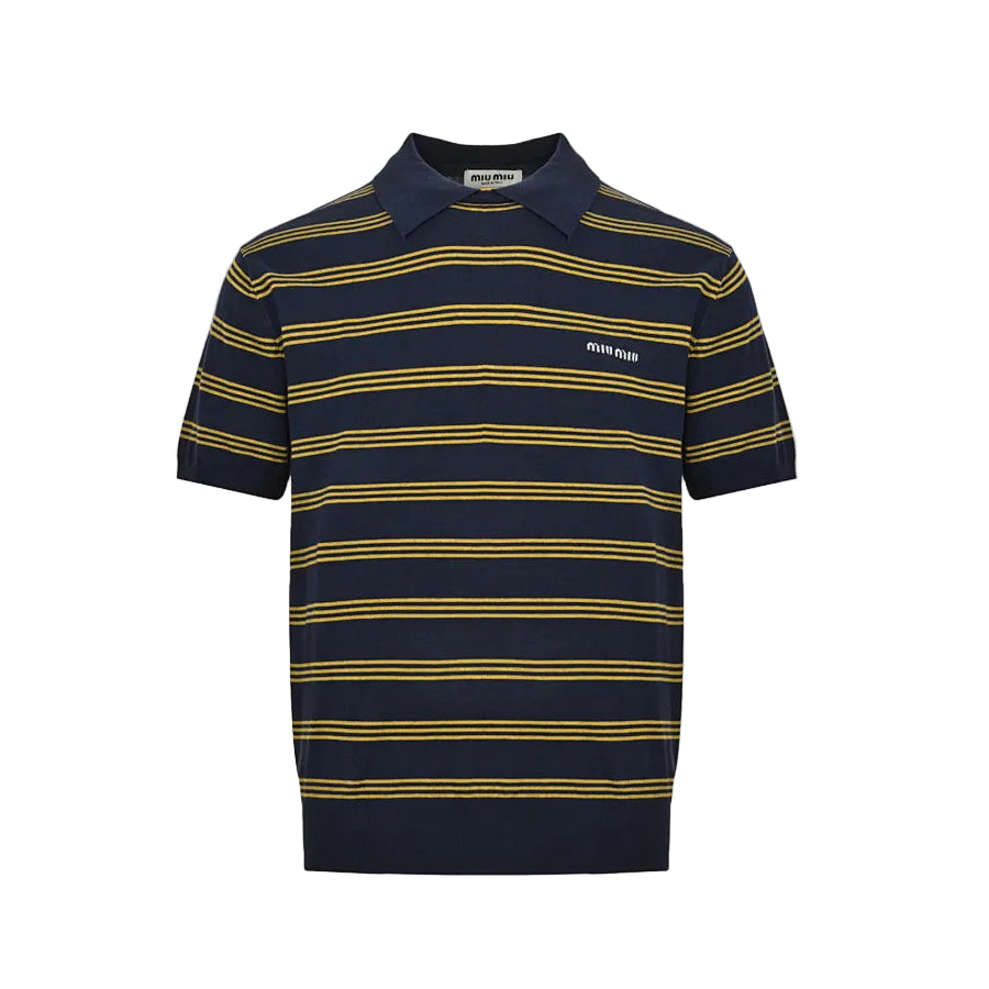 Miu Miu Polo Shirt 205 - Navy / Tan - view 2