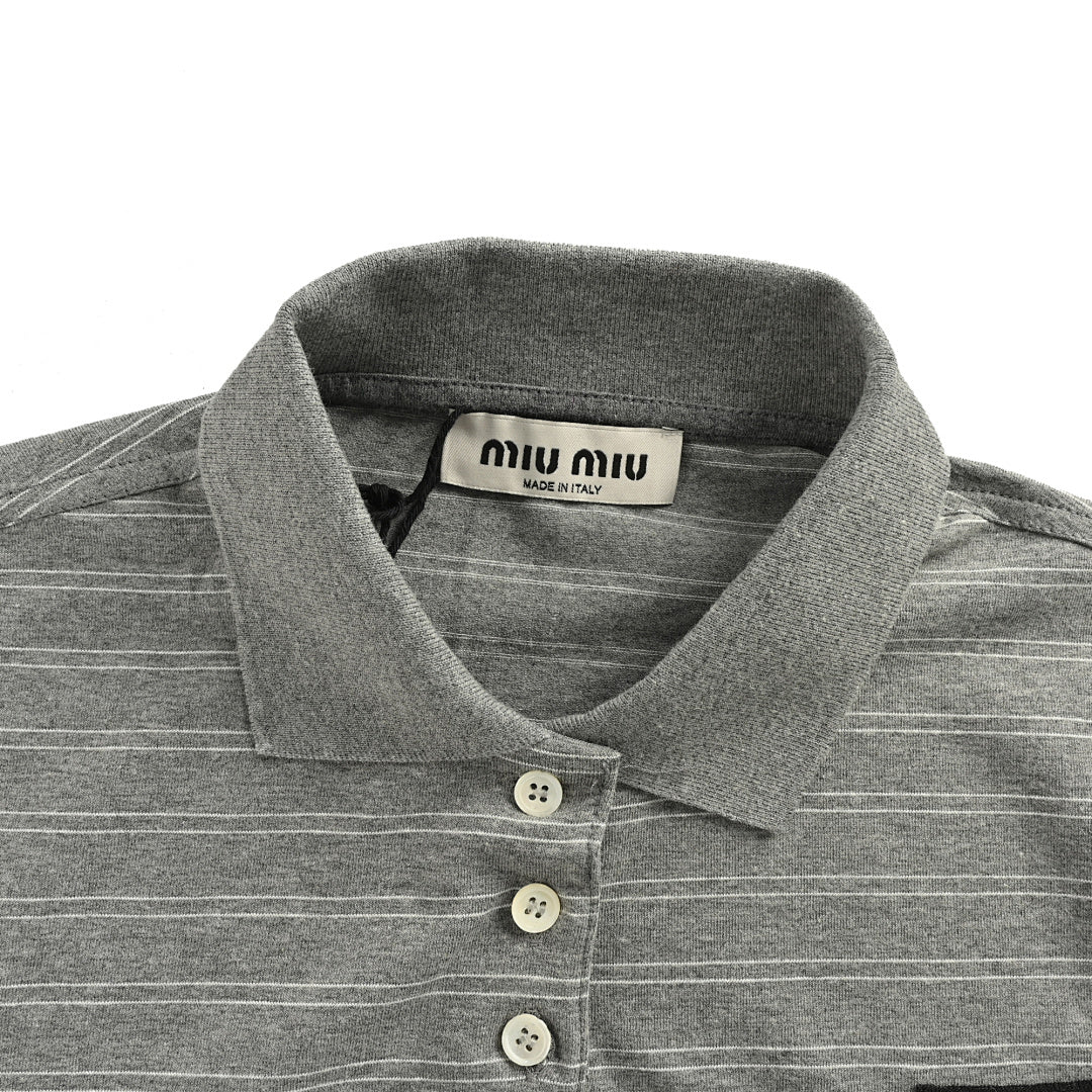 Miu Miu Long-Sleeve Polo 167 - Gray Stripe - view 6