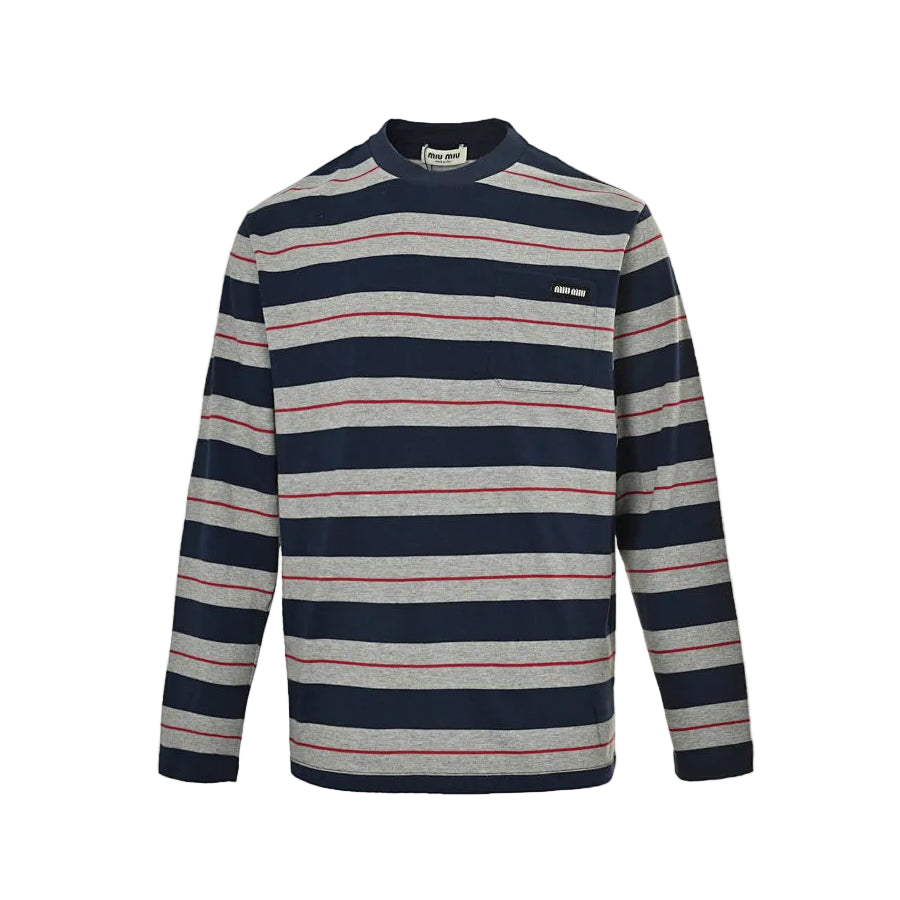 Miu Miu Long-Sleeve T-Shirt 159 - Navy / Beige / Pink - view 2