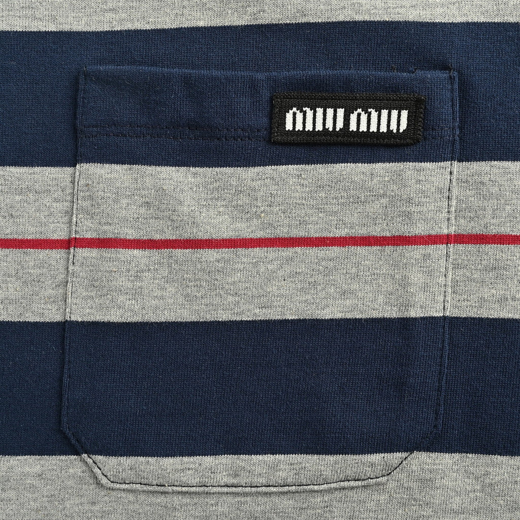 Miu Miu Long-Sleeve T-Shirt 159 - Navy / Beige / Pink - view 4