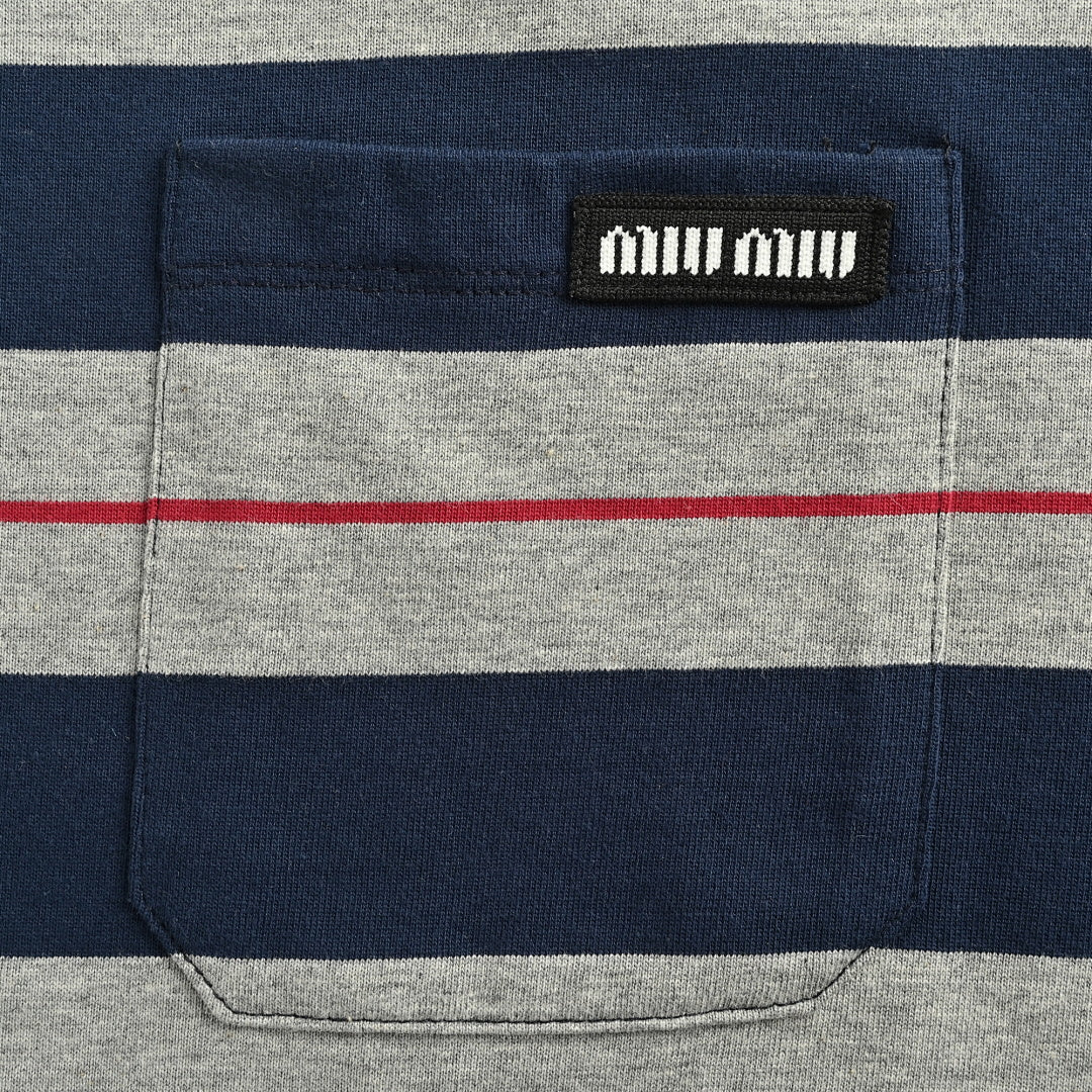 Miu Miu Long-Sleeve T-Shirt 159 - Navy / Beige / Pink - view 4