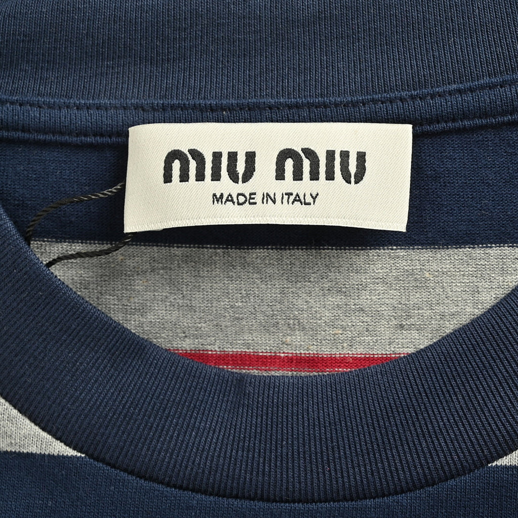 Miu Miu Long-Sleeve T-Shirt 159 - Navy / Beige / Pink - view 5
