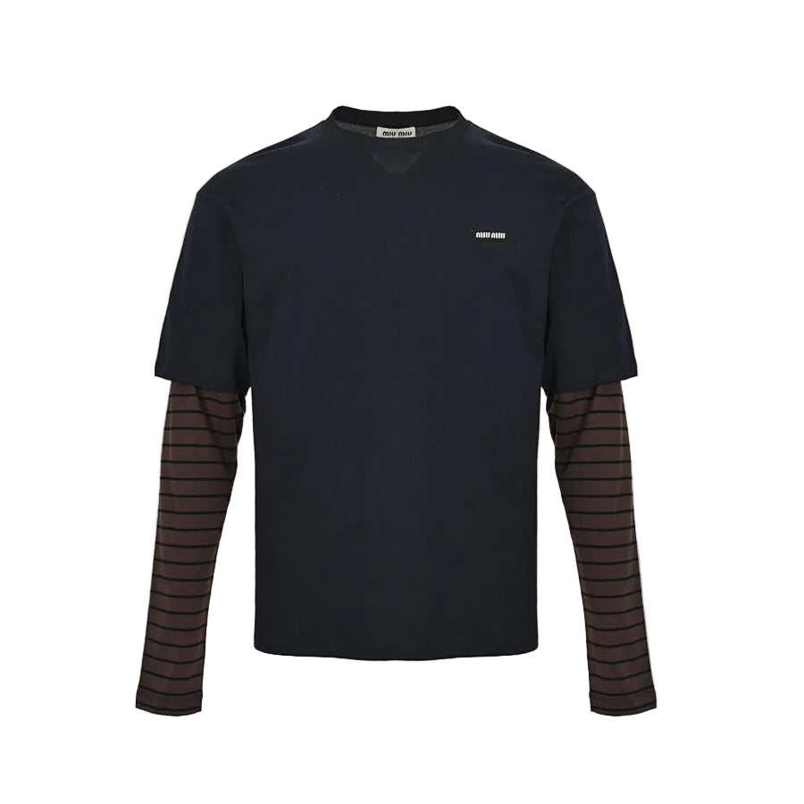 Miu Miu Long-Sleeve T-Shirt 155 - Navy / Brown - view 1