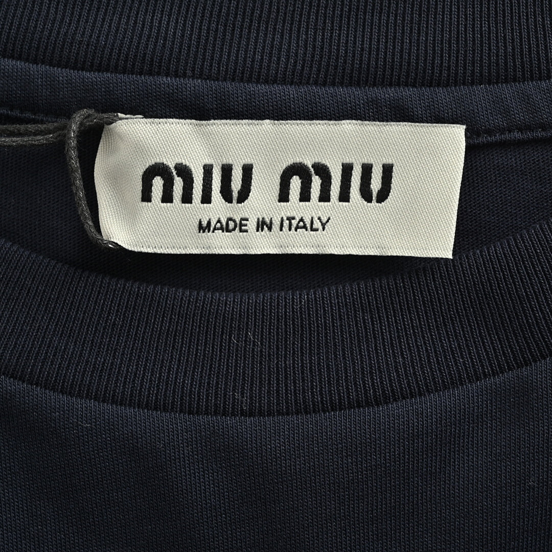 Miu Miu Long-Sleeve T-Shirt 155 - Navy / Brown - view 4
