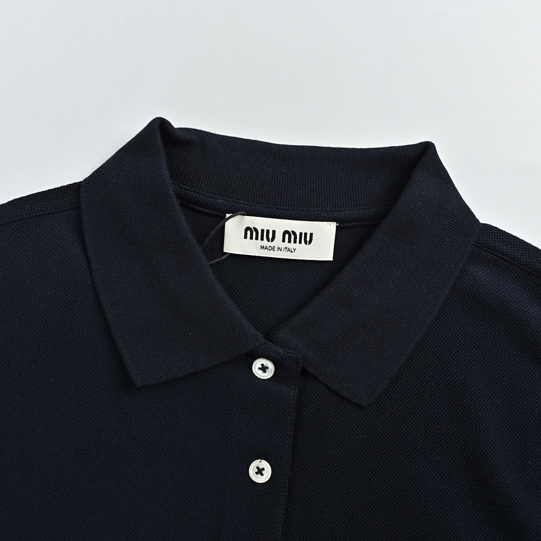 Miu Miu Long-Sleeve Polo 036 - Navy - view 6